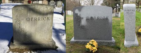 Barre Gray Granite Upright Memorial Merrick Monument Professional Granite Cleaning Before and After