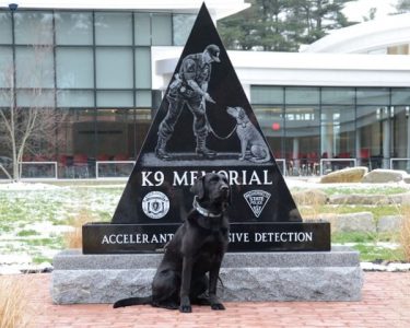 Massachusetts State Police Accelerant Explosive Detection K9 Memorial Triangular Black Granite Monument Tribute In Stone