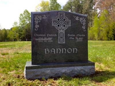 Upright Granite Monument Bannon Memorial Celtic Cross Carving Bevelled Polished Top