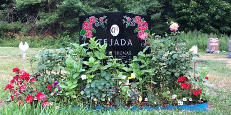 Black Granite Upright Memorial Tejada Memorial Red Lithochrome Roses