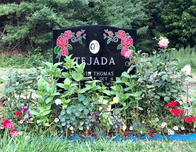 Black Granite Upright Memorial Tejada Memorial Red Lithochrome Roses