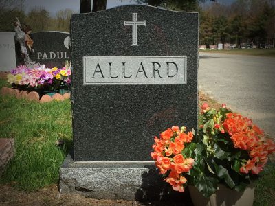 Black Granite Upright Monument Allard Memorial with Cross Carving