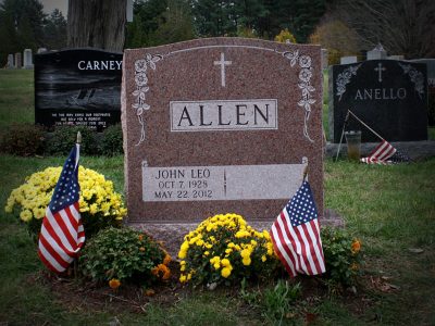 North American Pink Granite Upright Monument Allen Memorial with Ribbon Panel