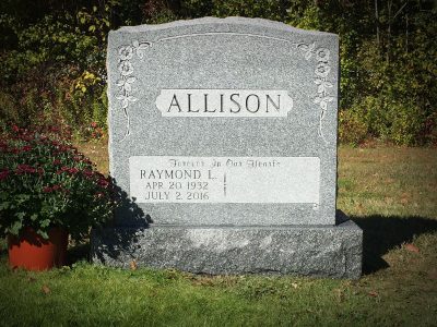 Barre Gray Granite Upright Monument Allison Memorial Forever In Our Hearts with Forget Me Not Flower Carvings