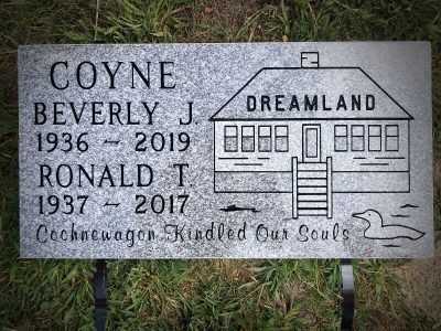 Gray Granite Flat Marker for Coyne Family Flush Marker with Dreamland Carving