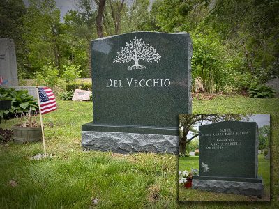 Oliver Green Granite Upright Monument Del Vecchio Memorial Tree of Life Carving