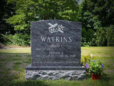 Bahama Blue Granite Upright Monument Watkins Memorial Love is Forever Memories Never Fade