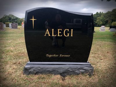 Black Granite Upright Monument Alegi Memorial with Gold Lithochrome Wave Bevelled Top