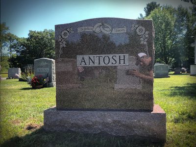 North American Pink Upright Monument Antosh Memorial Together Forever with Wedding Band Carving