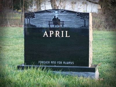 Black Granite Upright Monument April Memorial Forever and Always with Couple watching Sunset Etching
