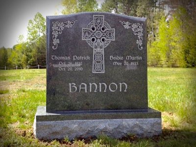Gray Granite Upright Monument for Bannon Family with Celtic Cross Carving