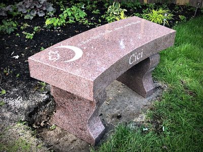 North American Pink Granite Memorial Bench Cici Memorial with Moon Carving