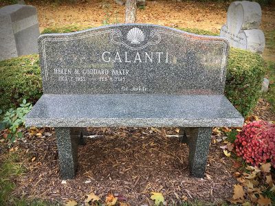 Gray Granite Memorial Bench Galanti Family with Seashell Carving