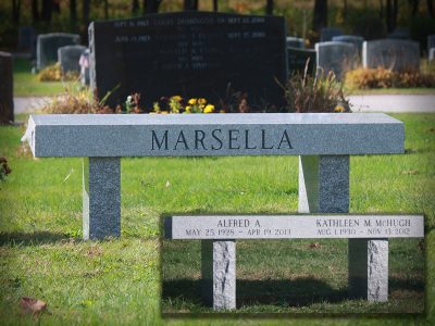 Barre Gray Granite Memorial Bench for Marsella Family