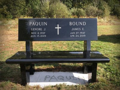 Black Granite Memorial Bench for Paquin and Bound Family