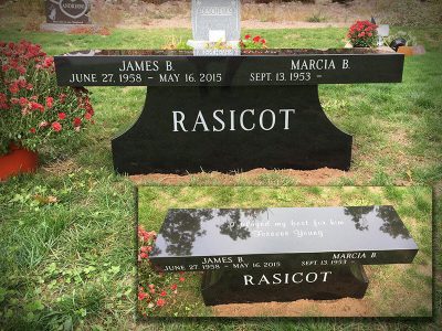 Black Granite Memorial Bench for Rasicot Family