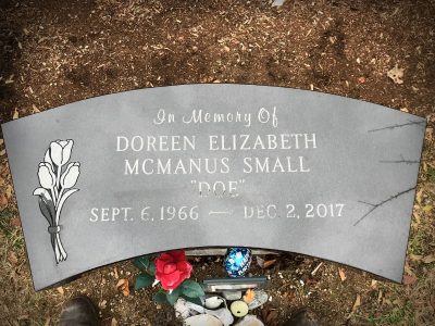 Black Granite Curved Memorial Bench with Tulip Carving