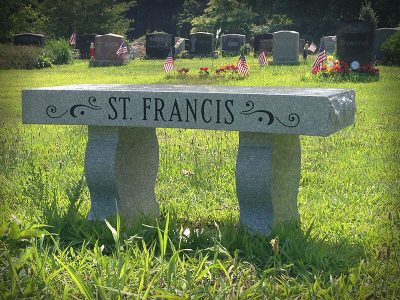 Barre Gray Granite Memorial Bench St Francis