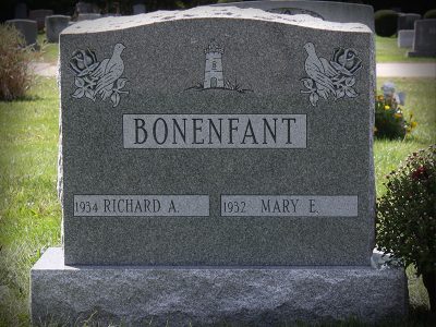 Barre Grey Granite Upright Monument Bonenfant Memorial with Lighthouse Carving