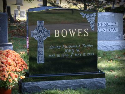 Black Granite Upright Monument Bowes Memorial with Symbolic Hammer Dash