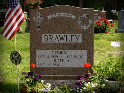 North American Pink Granite Upright Monument Brawley Memorial with Irish Carvings
