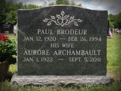 American Black Granite Upright Monument Brodeur Memorial