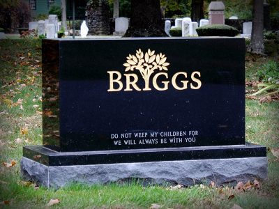 Black Granite Upright Monument Briggs Memorial with Gold Lithochrome