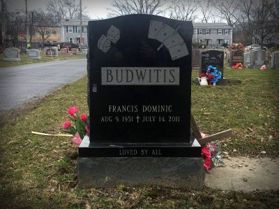 Black Granite Upright Monument Budwitis Memorial with Dice and Cards Carvings Loved By All