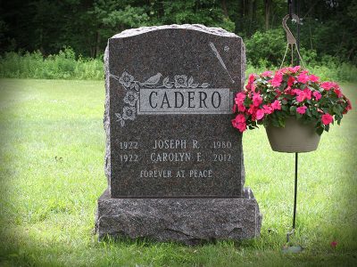 Dakota Mahogany Granite Upright Monument Cadero Memorial with Baseball Carving and Verse Forever At Peace