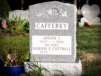 Barre Grey Granite Upright Monument Cafferky Memorial with Rose Carving