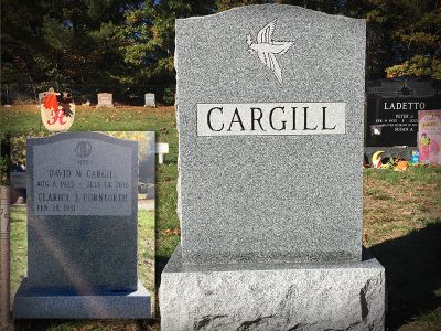 Barre Grey Granite Upright Monument Cargill Memorial with Dove Carving