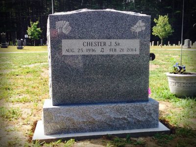 Barre Grey Granite Upright Monument with Musical Carvings