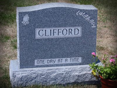 Barre Grey Granite Upright Monument Clifford Memorial with Praying Hands Carving and One Day at a Time Verse