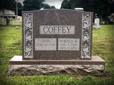 Brown Granite Upright Monument Coffey Memorial with Detailed Rose Carvings