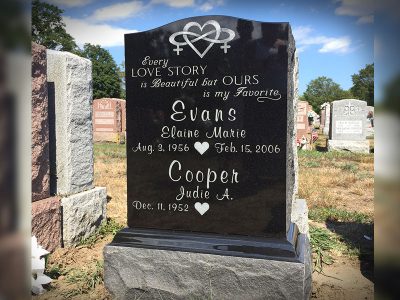 Black Granite Upright Monument with OGee Base for Evans and Cooper Unique Designed Memorial