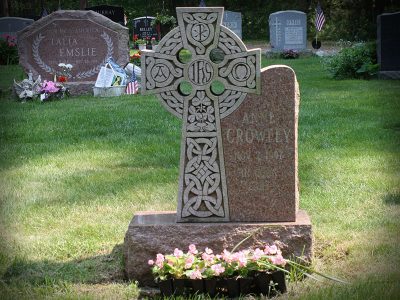 North American Pink Granite Upright Monument Crowley Memorial with Carved Celtic Cross