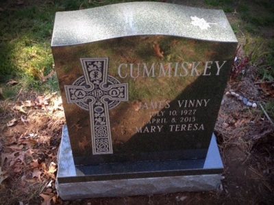 Black Granite Upright Monument Cummiskey Memorial with Celtic Cross Carving
