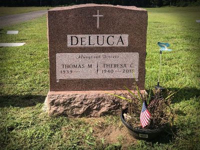 North American Pink Granite Upright Monument DeLuca Memorial Always and Forever with Scroll Panel