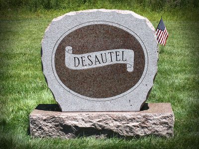 Dakota Mahogany Granite Upright Monument Desautel Memorial Unique Round Shaped Memorial with Scroll Panel
