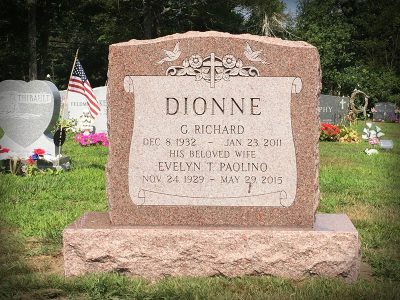 North American Pink Granite Upright Monument Dionne Memorial with Scroll Panel