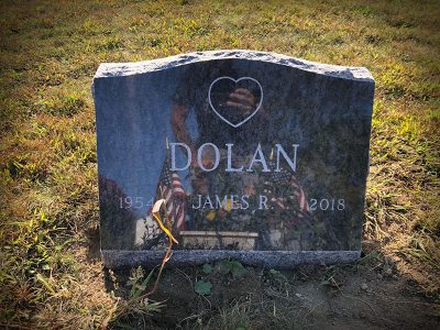Bahama Blue Granite Slant Memorial Dolan Memorial with Heart Carving