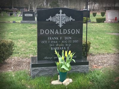Black Granite Upright Monument Donaldson Memorial with Cross and Rose Carving Always and Forever Loved