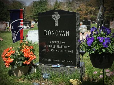 Black Granite Upright Monument Donovan Memorial with Celtic Cross Love You Forever and a Day