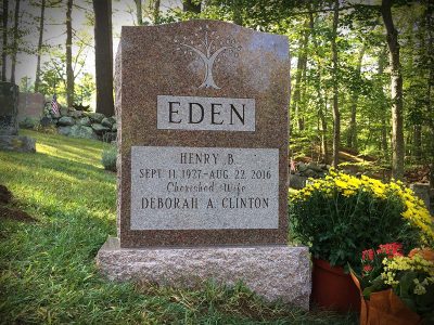 North American Pink Granite Upright Monument Eden Memorial with Tree of Life Carving