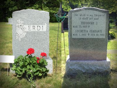 Barre Grey Granite Upright Monument Erdi Memorial The Lord is My Sheperd Verse