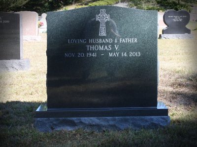 Green Granite Upright Monument Celtic Cross Carving on Memorial