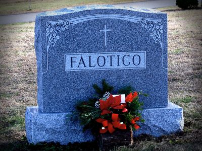 Barre Grey Granite Upright Monument Falotico Memorial Cross Carving and Rose Carvings