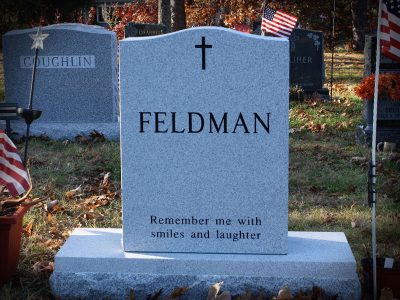 Barre Grey Granite Upright Monument Feldman Memorial Black Lithochrome Remember me with Smiles and Laughter