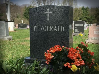 Green Granite Upright Monument Fitzgerald Memorial with French Cross Carving