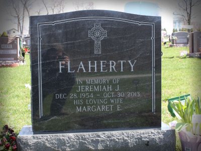 American Black Granite Upright Monument Flaherty Memorial with Celtic Cross Carving